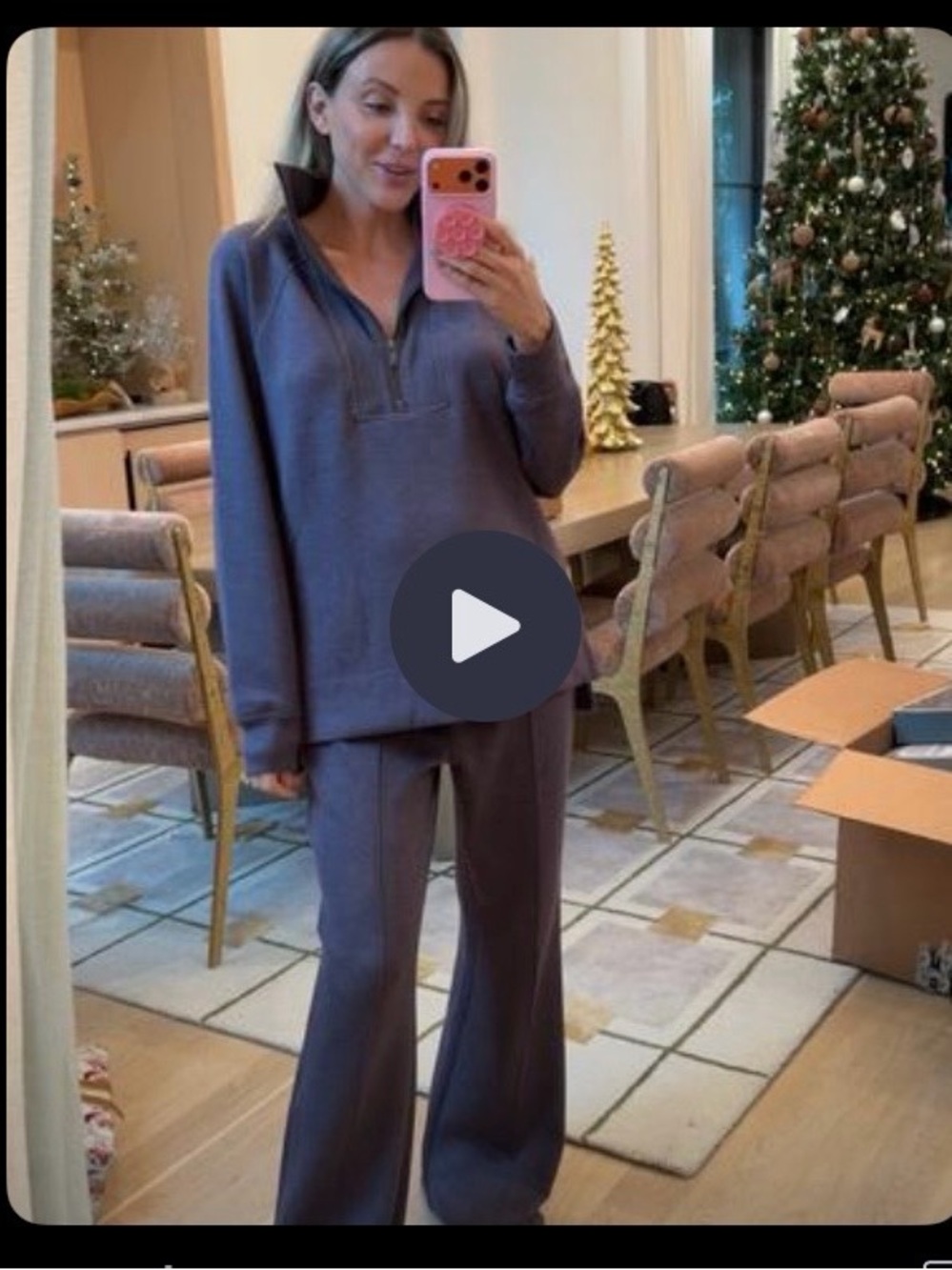 SPANX Brushed Half-Zip Sweater & pants - Heather Storm Gray
